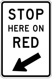  R10-6 18"x24" Stop Here On Red (non-curved arrow)