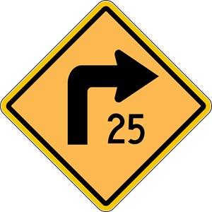    W1-1aR 24"X24" Turn Right  with Advisory Speed 