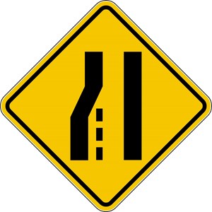 W4-2 36"x36" Lane Ends (symbol)
