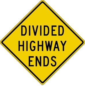 W6-2a 36"x36" Divided Highway Ends (word legend)