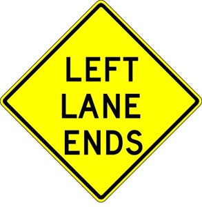 W9-1L 30"x30" Left Lane Ends