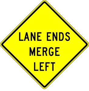 W9-2L 30"x30" Lane Ends Merge Left
