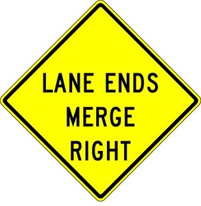 W9-2R 36"x36" Lane Ends Merge Right